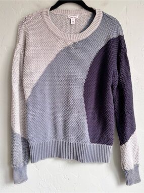 Tribal Jeans Blue Colorblock Swirl Knit Sweater Abstract Coastal Contemporary XS